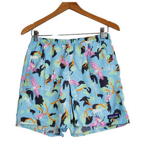 Patagonia‎ Swim Trunks Mens Small BAGGIES Blue BIRD PRINT Board Shorts 5" INSEAM